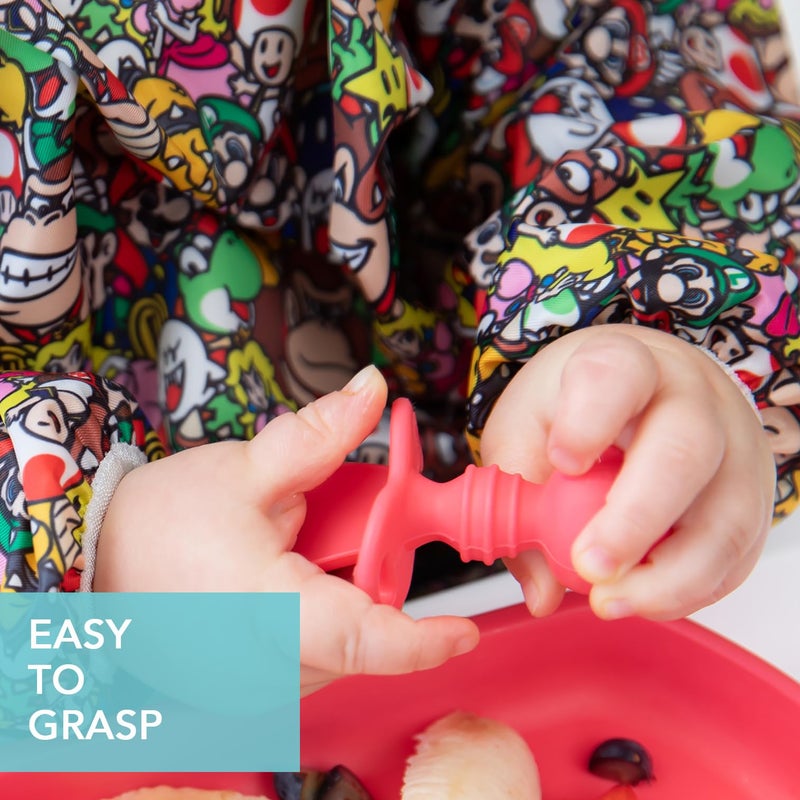 Bumkins Baby Utensils Set, Chewtensils Silicone Spoons for Dipping, Self-Feeding, Baby Led Weaning, Trainer Learning, First Stage Eating, Soft Practice Fork and Spoon, Babies 6 Months, Red - Image 4