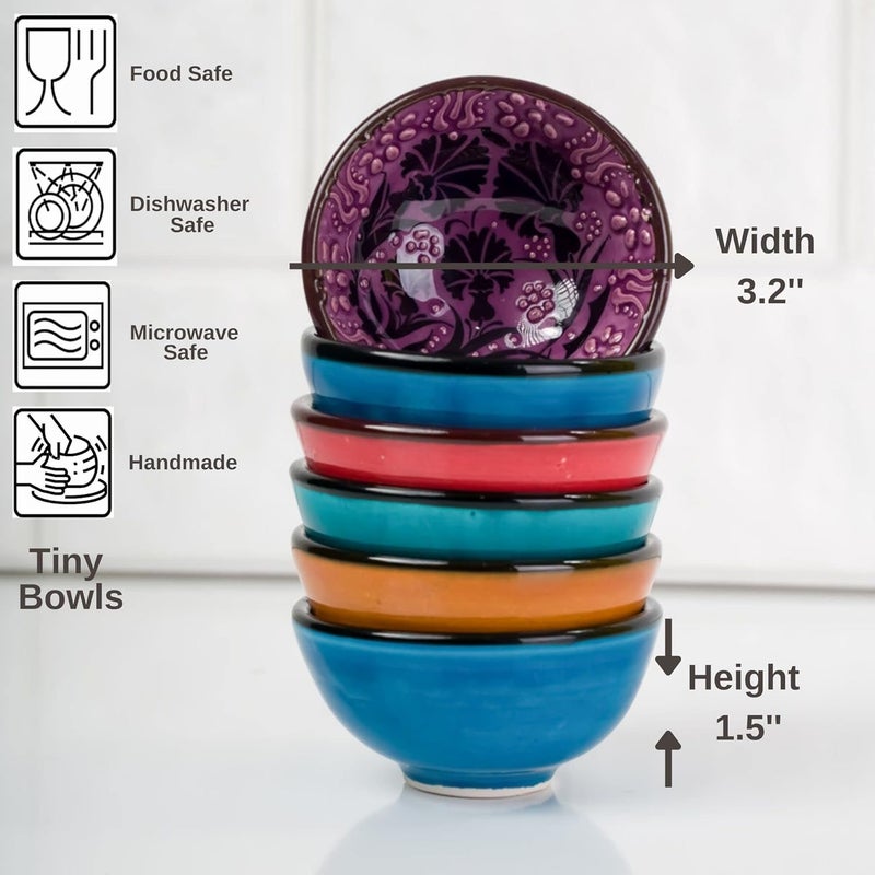 BCS Ceramic Pinch Bowls Set of 6 Small Bowls for Dipping  Cooking Prep  Charcuterie Board Bowls Soy Sauce Dish Multicolor Handmade Decorative Serving Dishes 32  3 oz - Image 3