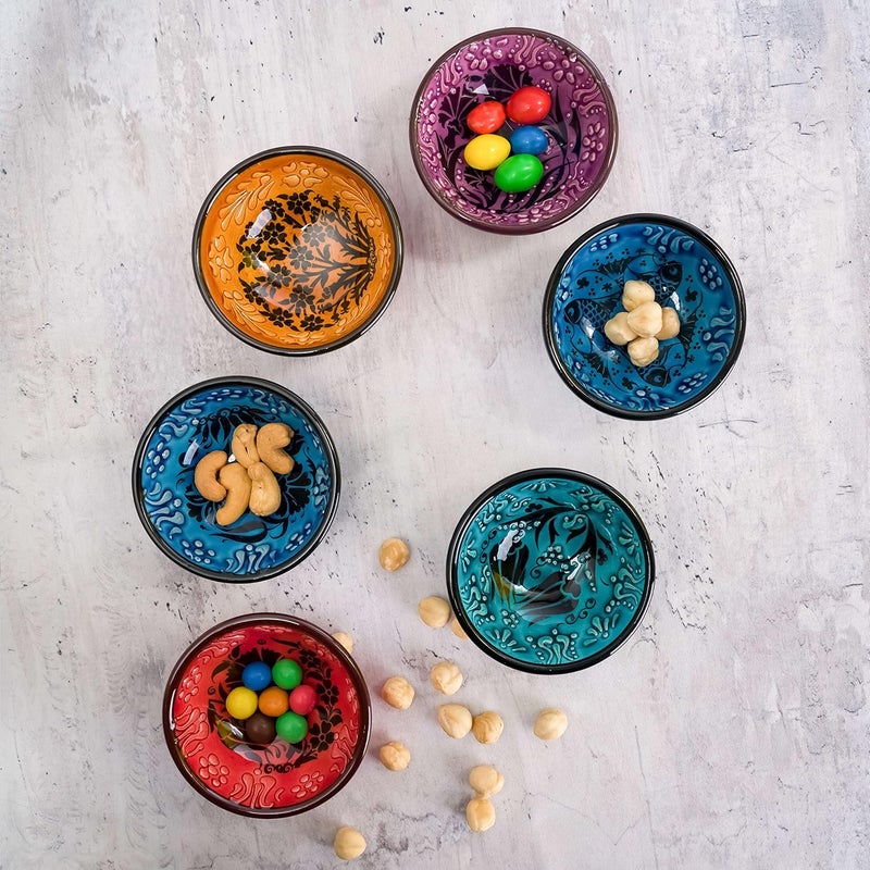 BCS Ceramic Pinch Bowls Set of 6 Small Bowls for Dipping  Cooking Prep  Charcuterie Board Bowls Soy Sauce Dish Multicolor Handmade Decorative Serving Dishes 32  3 oz - Image 2