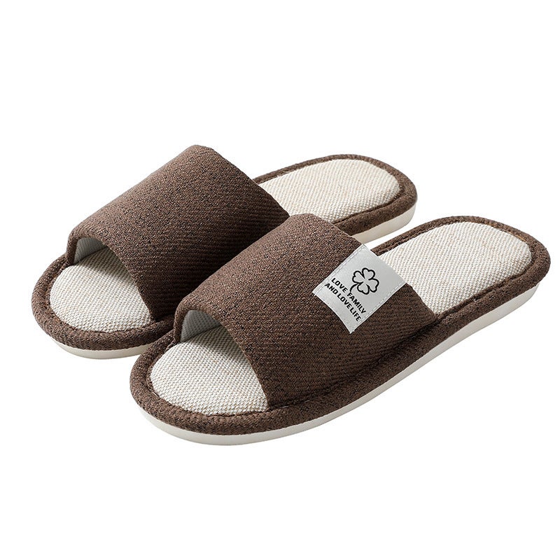 Classic Linen Slippers Thick Sole Home Indoor Coffee (men's) 