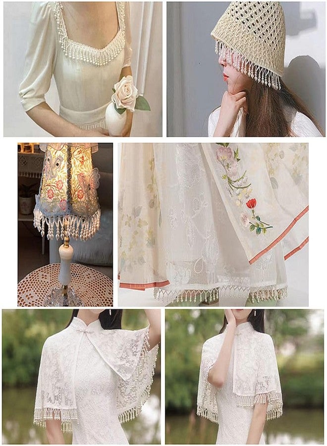 Kuasting 3 Yards Pearl Bead Tassel Lace Ribbon Applique Pearl Fringe Tassle Beaded Lace Ribbon Sewing Clothing Edge Curtain for Sewing, Wedding, Bridal Dress, Sash, Belt, Headwear, Curtain (White) - Image 4