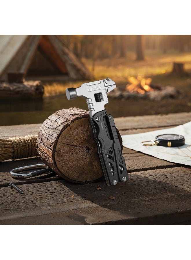 جرين ليون مطرقة متعددة الاستخدامات 18 في 1، كماشة احترافية متعددة الاستخدامات من الفولاذ المقاوم للصدأ مع قاطع أسلاك من الفولاذ المقاوم للصدأ، مفتاح ربط قابل للتعديل، فتاحة زجاجات وعلب، ولاعة نار، غلاف نايلون، حامل لتخزين رؤوس المفكات، أداة ربط الخيوط، صافرة أمان، مثالية لرحلات التخييم والمشي لمسافات طويلة - أسود - Image 2