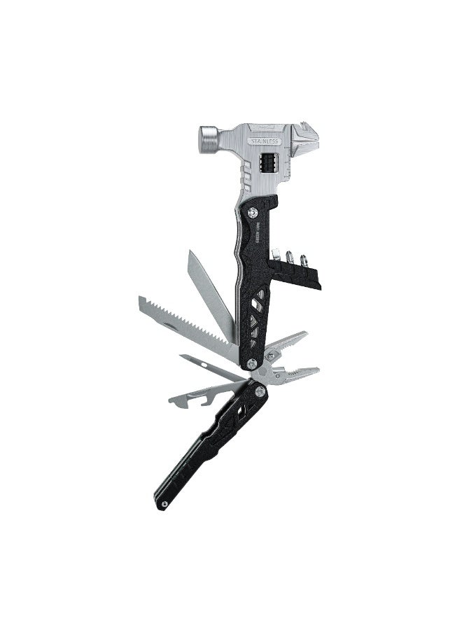 جرين ليون مطرقة متعددة الاستخدامات 18 في 1، كماشة احترافية متعددة الاستخدامات من الفولاذ المقاوم للصدأ مع قاطع أسلاك من الفولاذ المقاوم للصدأ، مفتاح ربط قابل للتعديل، فتاحة زجاجات وعلب، ولاعة نار، غلاف نايلون، حامل لتخزين رؤوس المفكات، أداة ربط الخيوط، صافرة أمان، مثالية لرحلات التخييم والمشي لمسافات طويلة - أسود - Image 3