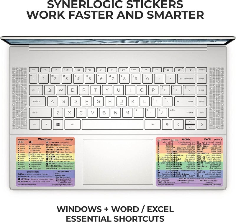 SYNERLOGIC Windows + Word/Excel (for PC) Quick Reference Guide Keyboard Shortcut Stickers, No-Residue Vinyl (Rainbow/Large/Combo) - Image 5