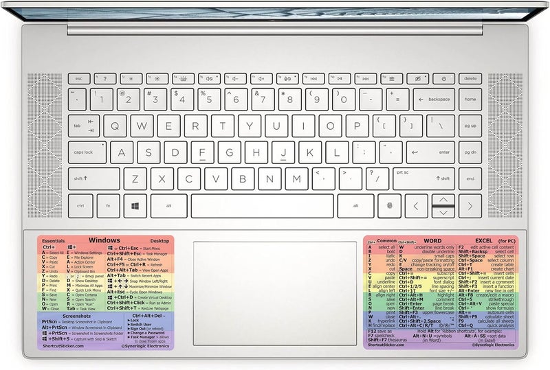 SYNERLOGIC Windows + Word/Excel (for PC) Quick Reference Guide Keyboard Shortcut Stickers, No-Residue Vinyl (Rainbow/Large/Combo) - Image 1