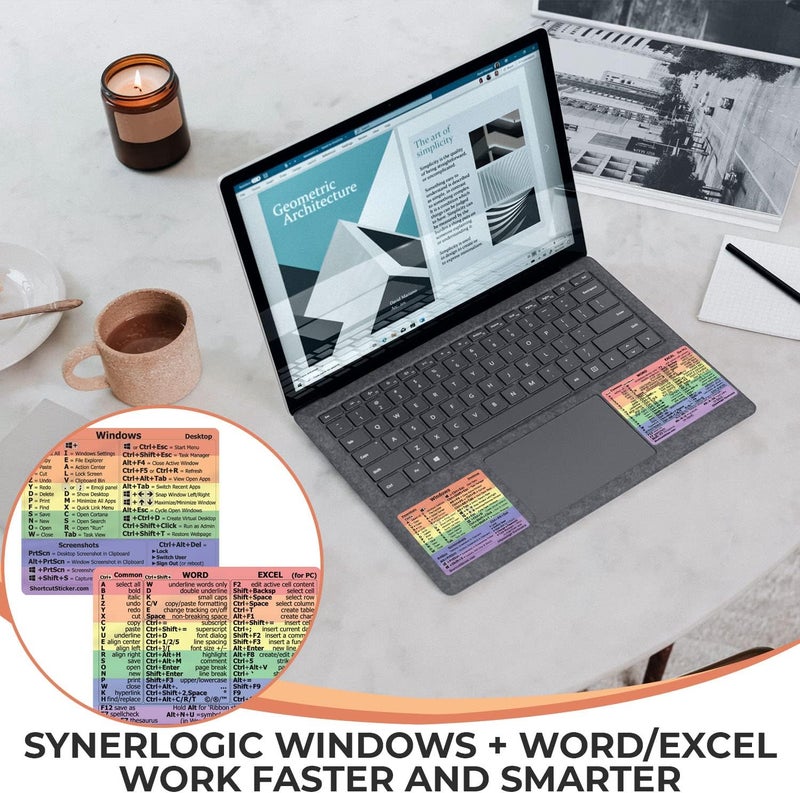 SYNERLOGIC Windows + Word/Excel (for PC) Quick Reference Guide Keyboard Shortcut Stickers, No-Residue Vinyl (Rainbow/Large/Combo) - Image 3