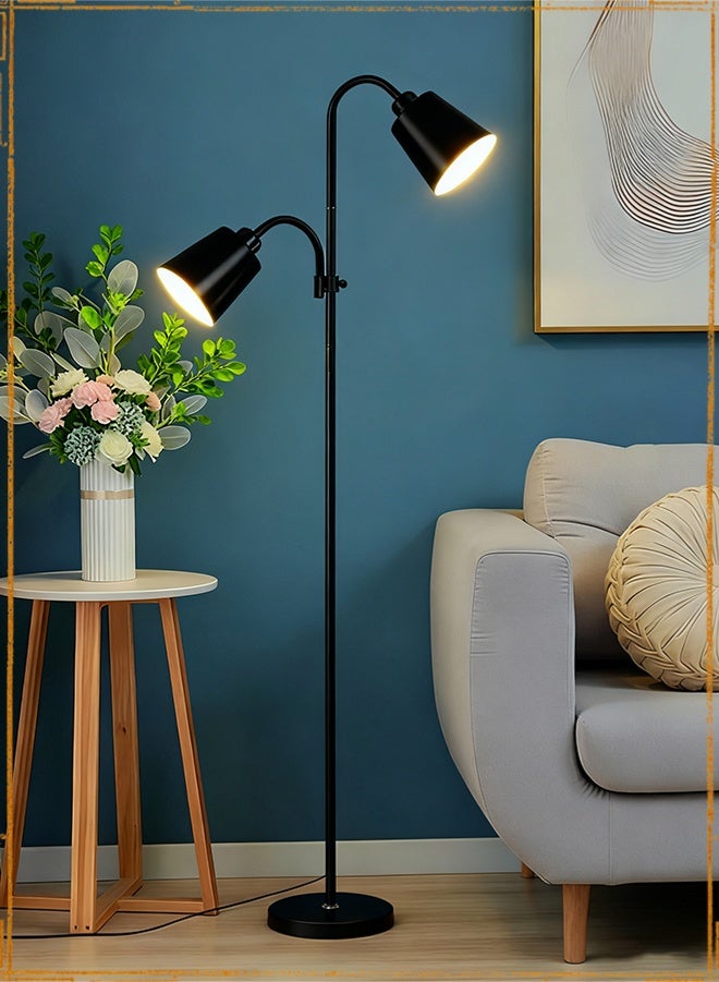 APEX LED Floor Lamp with Double Lights, Vertical Ground Lamp With Adjustable Reading Light, Standing Light for Living Room, Bedroom, Office (Black) - Image 1