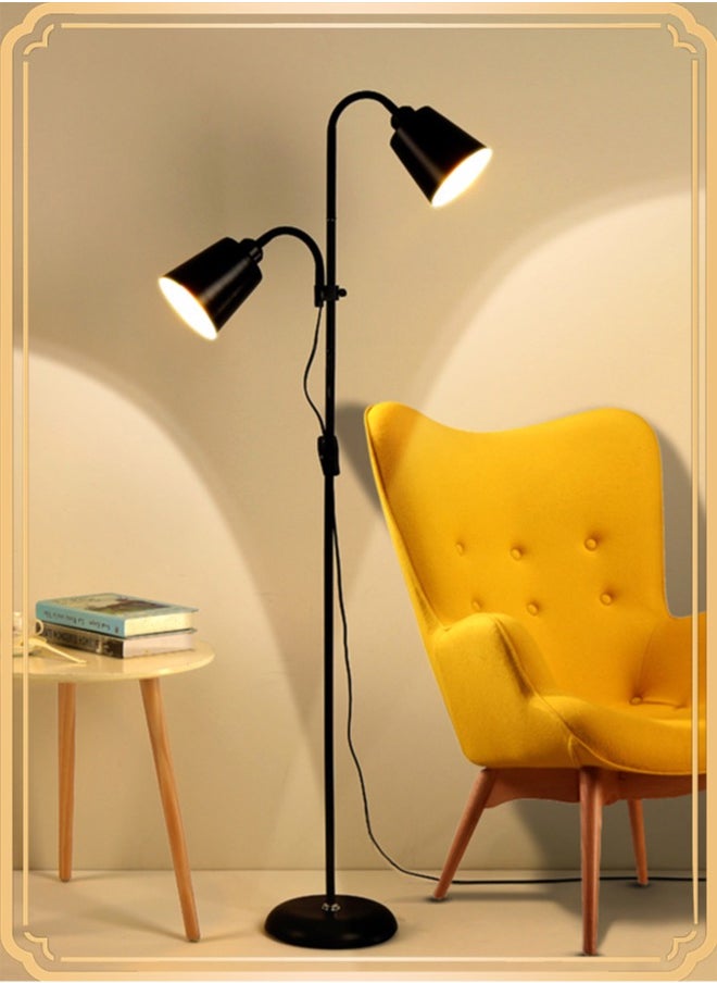 APEX LED Floor Lamp with Double Lights, Vertical Ground Lamp With Adjustable Reading Light, Standing Light for Living Room, Bedroom, Office (Black)  - Image 1