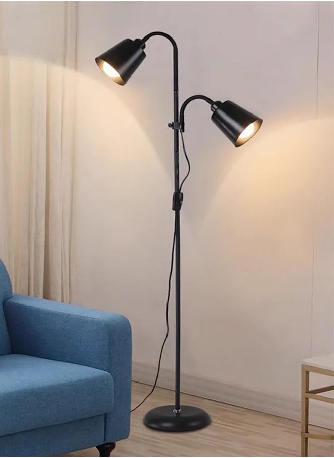 LED Floor Lamp with Double Lights, Vertical Ground Lamp With Adjustable Reading Light, Standing Light for Living Room, Bedroom, Office (Black)