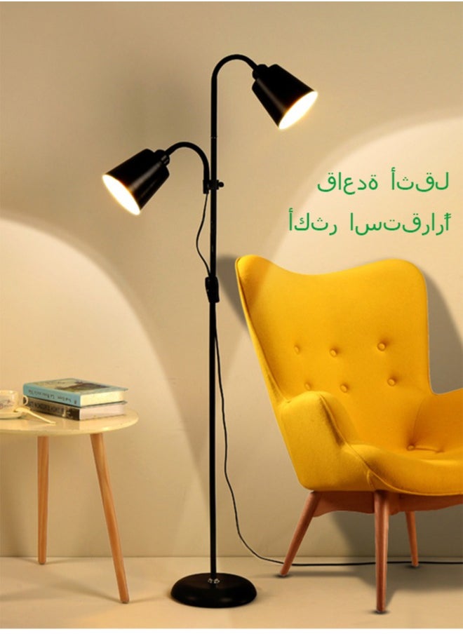 LED Floor Lamp with Double Lights, Vertical Ground Lamp With Adjustable Reading Light, Standing Light for Living Room, Bedroom, Office (Black)