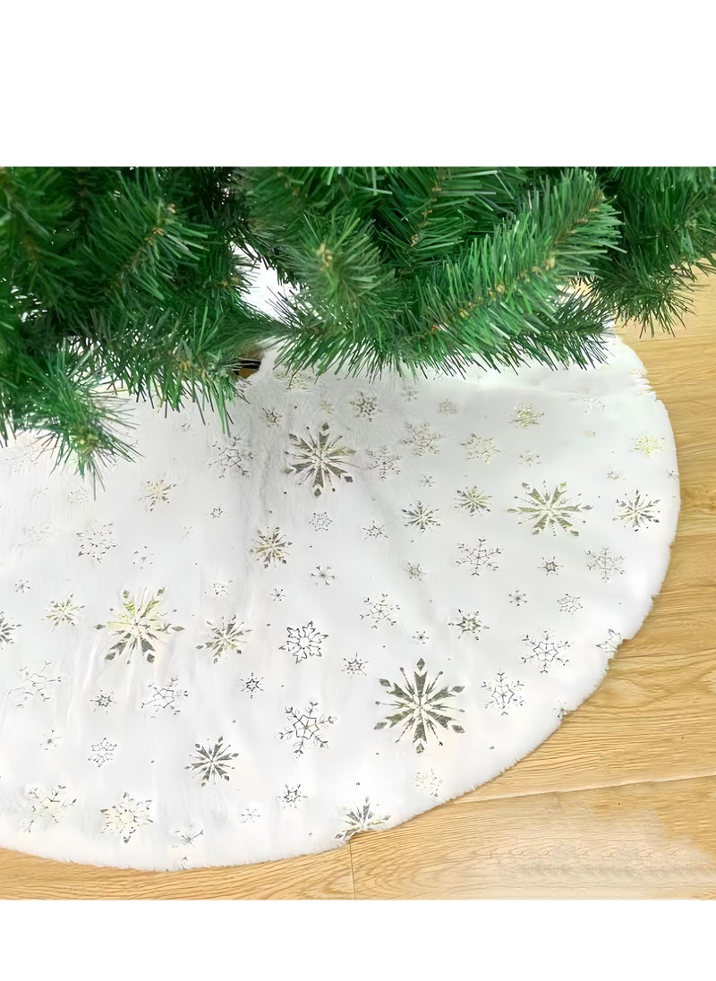 Generic 36" Tree Skirts Eid al Fitr Decoration Gold Plated Snowflake White Artificial Rabbit Hair Tree Base Cover Mat Tree for Holiday Party Decoration (Gold)  - Image 2