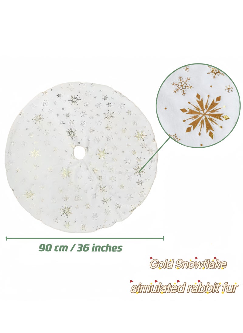 Generic 36" Tree Skirts Eid al Fitr Decoration Gold Plated Snowflake White Artificial Rabbit Hair Tree Base Cover Mat Tree for Holiday Party Decoration (Gold)  - Image 3