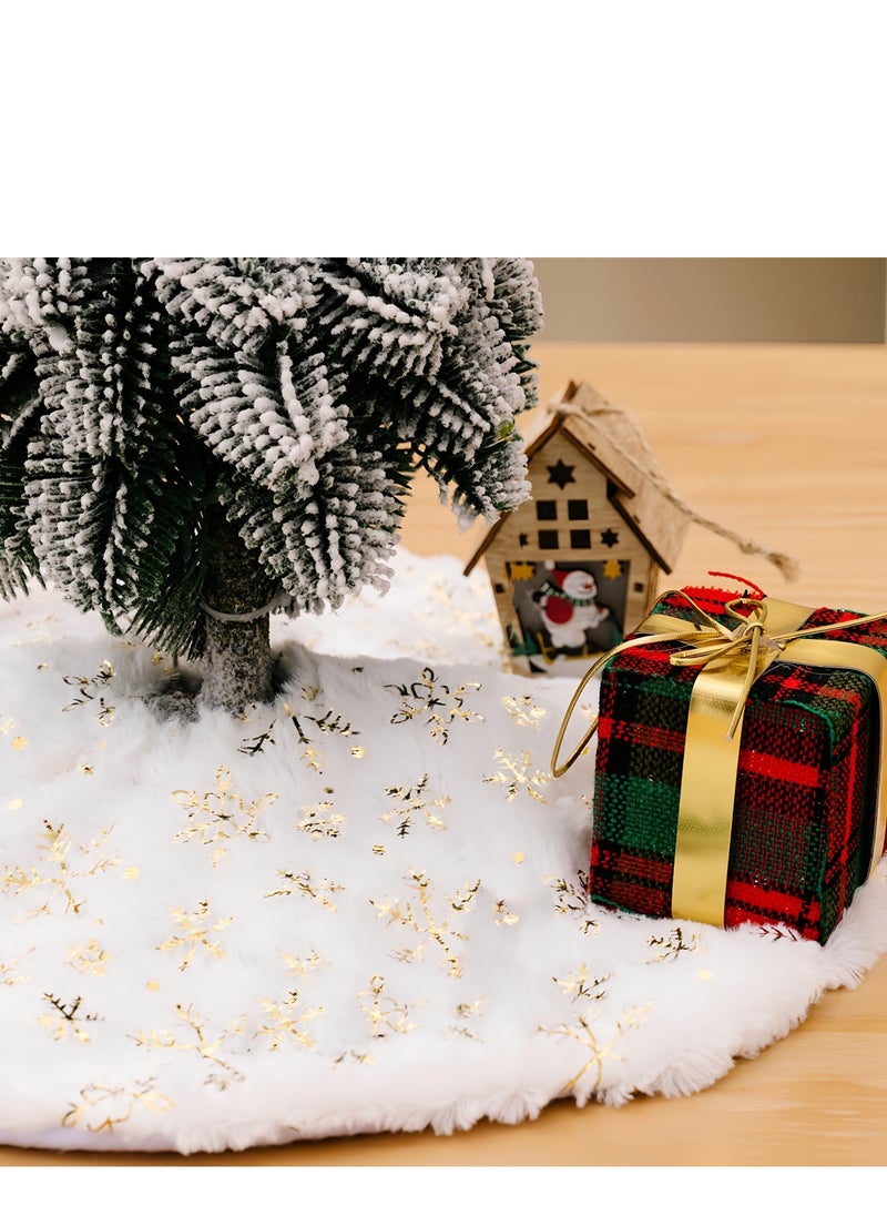 Generic 36" Tree Skirts Eid al Fitr Decoration Gold Plated Snowflake White Artificial Rabbit Hair Tree Base Cover Mat Tree for Holiday Party Decoration (Gold)  - Image 5
