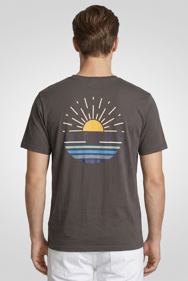 Laguna Men Crew Neck Short Sleeve Brand Logo T-Shirt, Dark Grey - Image 4