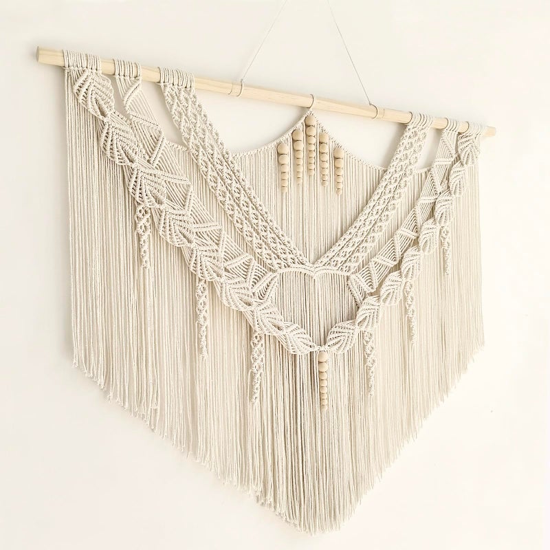 Achart Macrame Wall Hanging Large- Boho Wall Decor- large wall art- Wall Decor Living Room- Macrame Tapestry Boho Decor for Bedroom (Leaf &Wood Bead) - Image 4