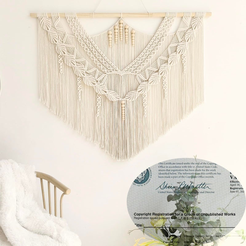 Achart Macrame Wall Hanging Large- Boho Wall Decor- large wall art- Wall Decor Living Room- Macrame Tapestry Boho Decor for Bedroom (Leaf &Wood Bead) - Image 5
