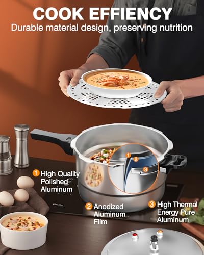 WantJoin 8Qt Aluminum Pressure Cooker w/Release Valve & Multiple Protective Devices,Pressure Canner Compatible with Gas & Induction Cooker,Canner Rack Included - Image 2