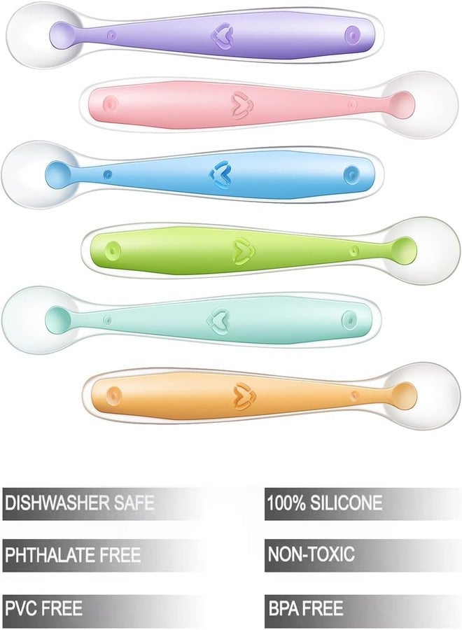 CUTEABLY Baby Feeding Spoon, BPA Free Silicone Tip, Self Feeding Utensil, 4 Months+ (6) - Image 3