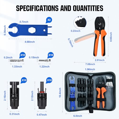 ECO-WORTHY Solar Crimper Tool Kit 13 PCS Solar Tools - a Crimper, 10 Pairs of Solar Connectors, 2 Pairs of Solar Connector Spanner Wrench for Solar Panel Cable Assembly and Installation - Image 5