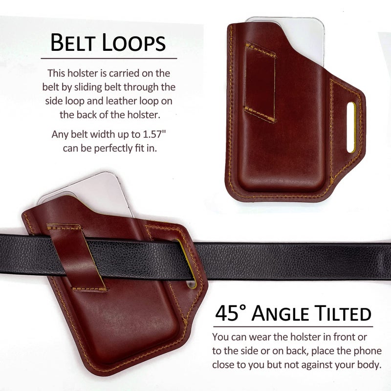 TobbinGear Leather Belt Phone Pouch, Leather Cell Phone Holster, Universal Phone Case with Belt Loops, for Men and Women Large Coffee - Image 2