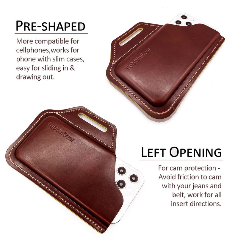 TobbinGear Leather Belt Phone Pouch, Leather Cell Phone Holster, Universal Phone Case with Belt Loops, for Men and Women Large Coffee - Image 3