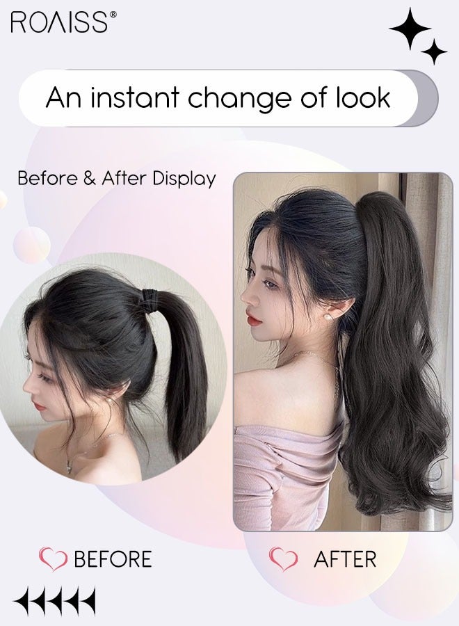roaiss Long Wavy Ponytail Extensions Mini Claw Clip Natural Ponytail Wig Hair Extension Synthetic Hairpiece for Women Girls Party Hairstyle Soft Daily Use 50CM - Brown Black - Image 2