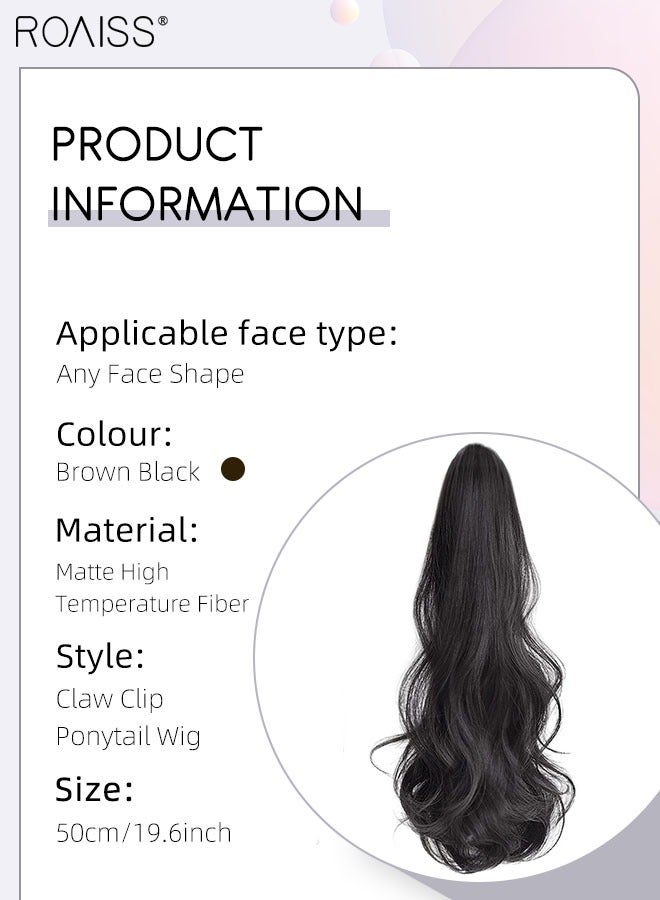 roaiss Long Wavy Ponytail Extensions Mini Claw Clip Natural Ponytail Wig Hair Extension Synthetic Hairpiece for Women Girls Party Hairstyle Soft Daily Use 50CM - Brown Black - Image 3
