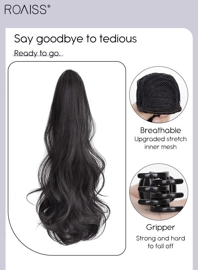 roaiss Long Wavy Ponytail Extensions Mini Claw Clip Natural Ponytail Wig Hair Extension Synthetic Hairpiece for Women Girls Party Hairstyle Soft Daily Use 50CM - Brown Black - Image 4