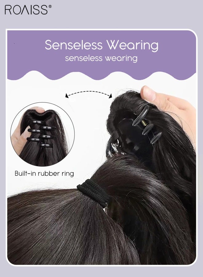 roaiss Long Wavy Ponytail Extensions Mini Claw Clip Natural Ponytail Wig Hair Extension Synthetic Hairpiece for Women Girls Party Hairstyle Soft Daily Use 50CM - Brown Black - Image 5