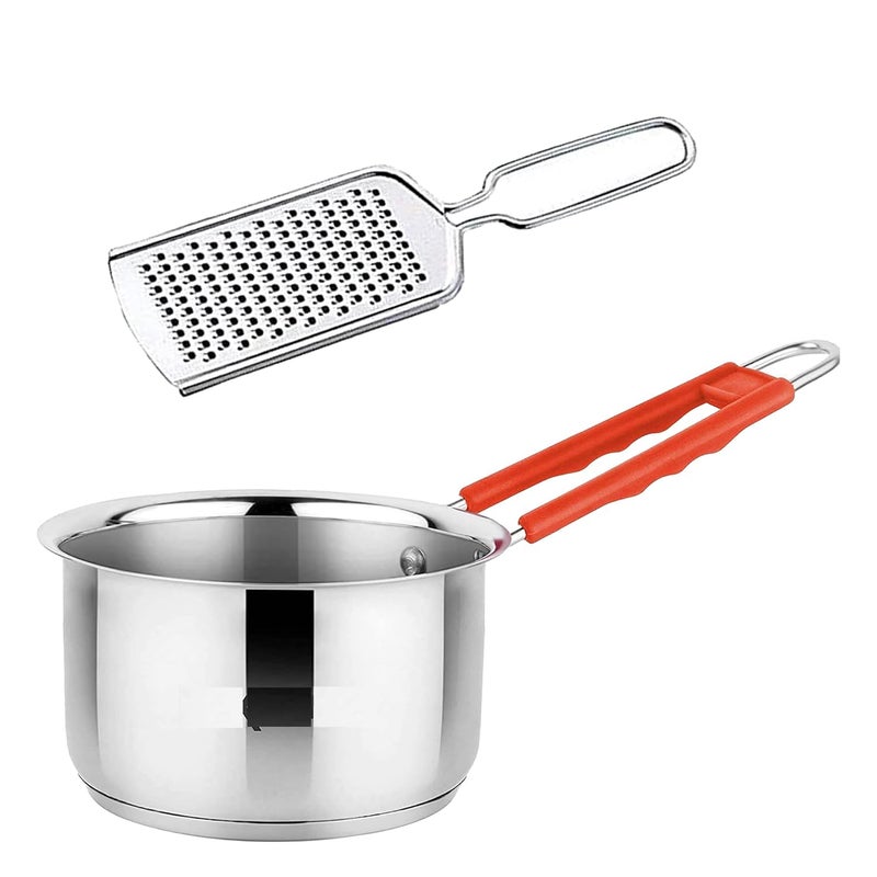 IDEAL PRIME Heavy Duty Stainless Steel Saucepan Induction Bottom with Cheese Grater Combo Steel Milk Pan Tea Pan Taplei Patila Kisni Cookware Pack of 2 - Image 1