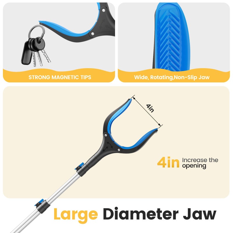 FGRHY Telescopic Grabber Reacher Tool, 5-Level Adjustable Length (23'' to 41'') - Trash Claw Gripper, Pickup Stick for Litter Picking, Yard Work, and Seniors (Blue) - Image 5