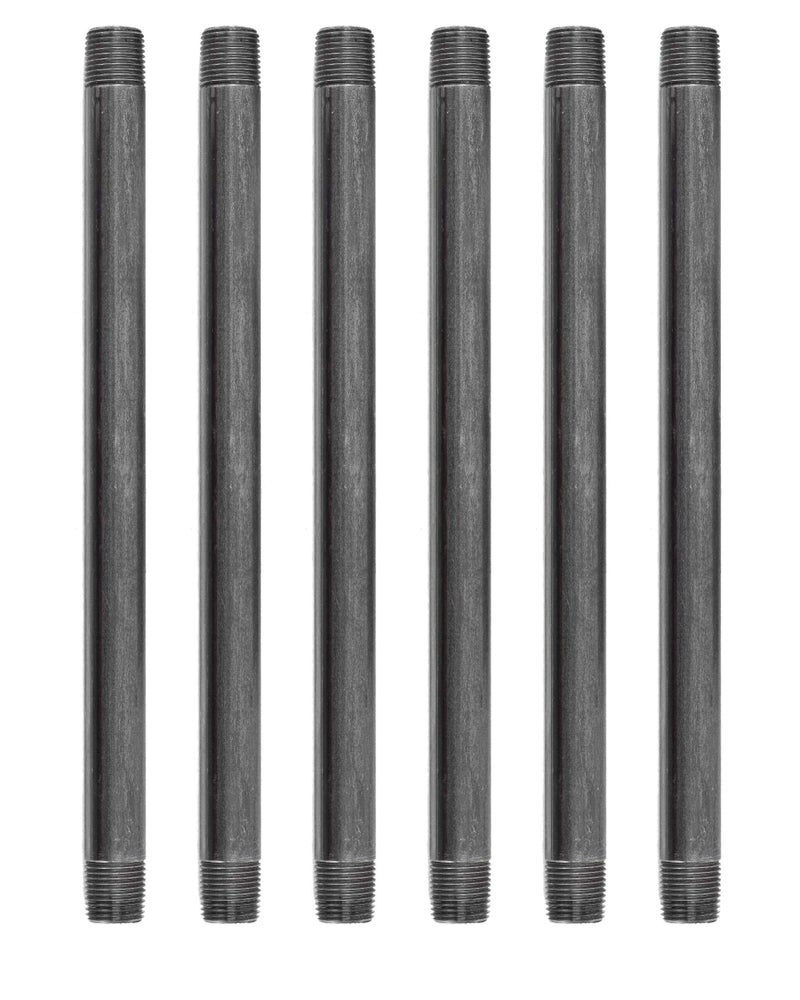 PIPE DECOR PIPE DÉCOR 1/2” x 12” Malleable Cast Iron Pipe Nipple, Pre Cut Connectors, Industrial Steel Grey Fits Standard Half Inch Black Threaded Pipes Nipples and Fittings, Build Vintage DIY Furniture, 6 Pack - Image 1