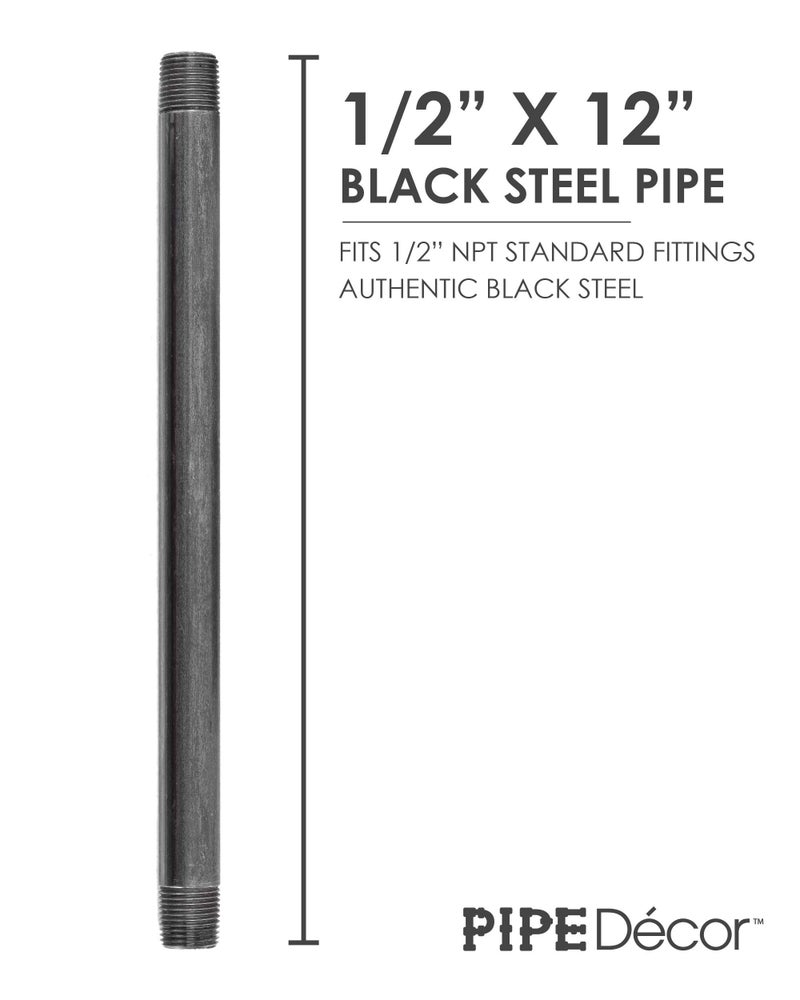 PIPE DECOR PIPE DÉCOR 1/2” x 12” Malleable Cast Iron Pipe Nipple, Pre Cut Connectors, Industrial Steel Grey Fits Standard Half Inch Black Threaded Pipes Nipples and Fittings, Build Vintage DIY Furniture, 6 Pack - Image 2