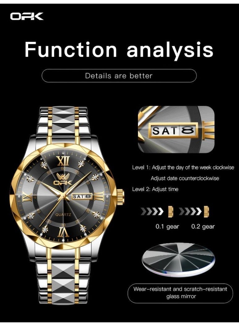 OPK Watch for Men Stainless Steel Waterproof Luminous Date Analog Quartz Wrist Watch Business Fashion Casual Men Watches - Image 4