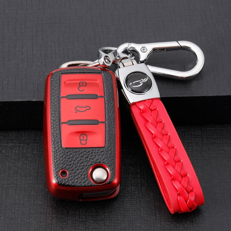 Syodiesn Funda para llavero VW de TPU suave de alta calidad con carcasa para llavero, protección de 360 grados, compatible con VW Volkswagen Jetta Golf Polo MK6 Passat Tiguan Beetle 3 botones, rojo - Image 1