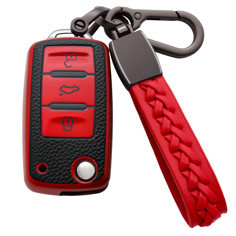 Syodiesn Funda para llavero VW de TPU suave de alta calidad con carcasa para llavero, protección de 360 grados, compatible con VW Volkswagen Jetta Golf Polo MK6 Passat Tiguan Beetle 3 botones, rojo - Image 2