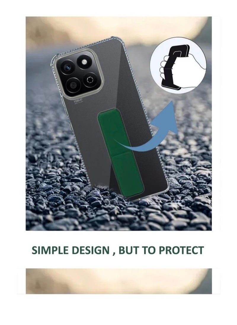 ARMOR - Case Cover For Honor X7c With Magnetic Hand Grip 3 in 1 Clear / Green - Image 1