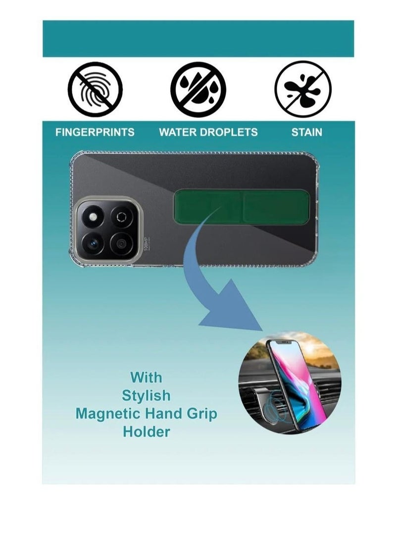 ARMOR - Case Cover For Honor X7c With Magnetic Hand Grip 3 in 1 Clear / Green - Image 1
