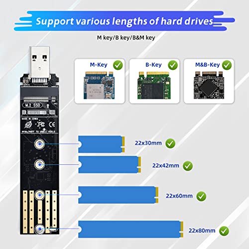 ELUTENG M.2 to USB Adapter Dual Protocol M.2 NVME SATA Hard Drive USB3.1 Gen2 10Gbps USB to NVME PCI-E SSD Reader M Key & B+M Key Max 4TB Support UASP for 2280 2260 2242 2230 SSD Enclosure - Image 5