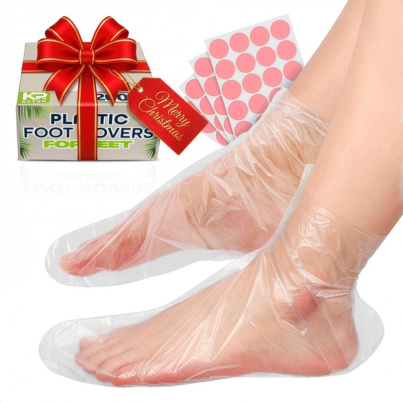 KETAR 200 Pcs Foot Gloves for Moisturizing â€“ Leak-Proof Plastic Foot Covers for Feet, Ribbed Anti-Slip Design with 200 Stickers for Secure Fit â€“ Paraffin Wax Bags | Self Care & Holiday Gifting for Spa - Image 1