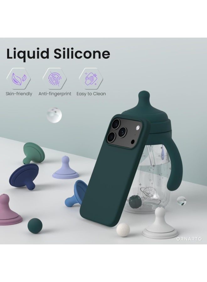 Denx Silicone Case Compatible with iPhone 17 Pro, Slim Liquid Silicone Phone Case with 3-Layer Soft Rubber Shockproof Bumper with TPU Lining (Dark Green) - Image 2