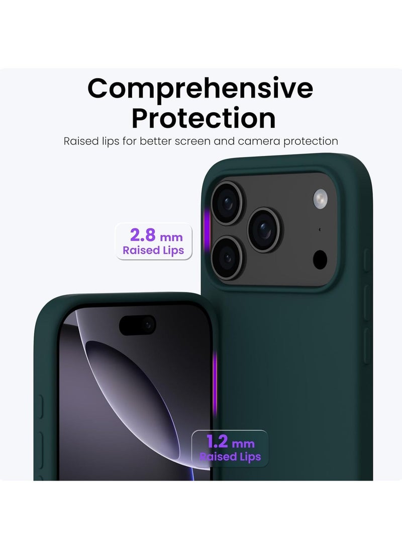 أكاليكس جراب سيليكون متوافق مع iPhone 17 Pro، جراب هاتف سيليكون سائل رفيع مع مصد مطاطي ناعم مقاوم للصدمات مكون من 3 طبقات مع بطانة من مادة TPU (أخضر غامق) - Image 4