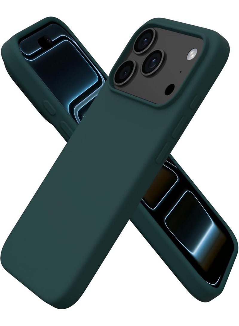 أكاليكس جراب سيليكون متوافق مع iPhone 17 Pro، جراب هاتف سيليكون سائل رفيع مع مصد مطاطي ناعم مقاوم للصدمات مكون من 3 طبقات مع بطانة من مادة TPU (أخضر غامق) - Image 1