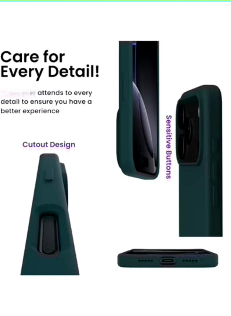 أكاليكس جراب سيليكون متوافق مع iPhone 17 Pro، جراب هاتف سيليكون سائل رفيع مع مصد مطاطي ناعم مقاوم للصدمات مكون من 3 طبقات مع بطانة من مادة TPU (أخضر غامق) - Image 3