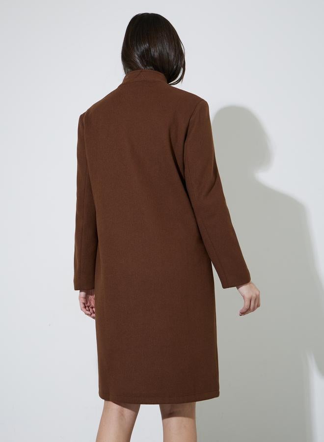 Styli Coffee Brown Regular Fit Double Breasted Belted Wool Like Coat - Image 4