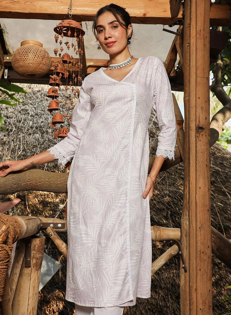 قصة Women's Saltbox Beige Soft Fern Kurta With Trousers