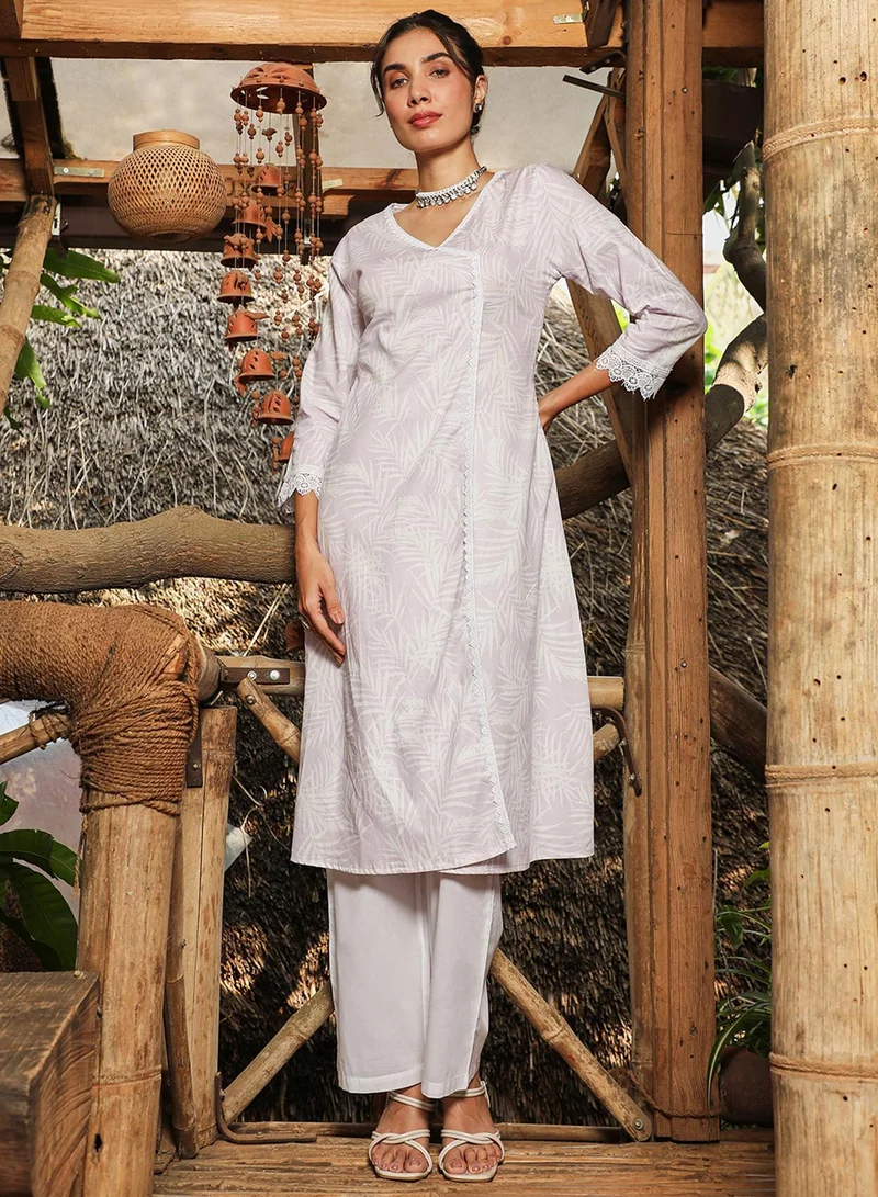  قصة Women's Saltbox Beige Soft Fern Kurta With Trousers