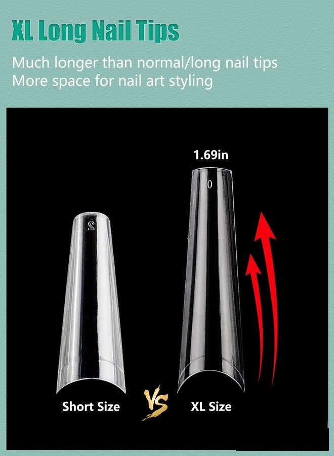 LIONVISON 480PCS Extra Long Coffin Nail Tips, 2 Packs Half Cover Natural and Clear Nail Tips for Acrylic Nails Professional, 12 Sizes Artificial XXL Long False Ballerina Nail Tips for Nail Art Salons Home DIY - Image 5