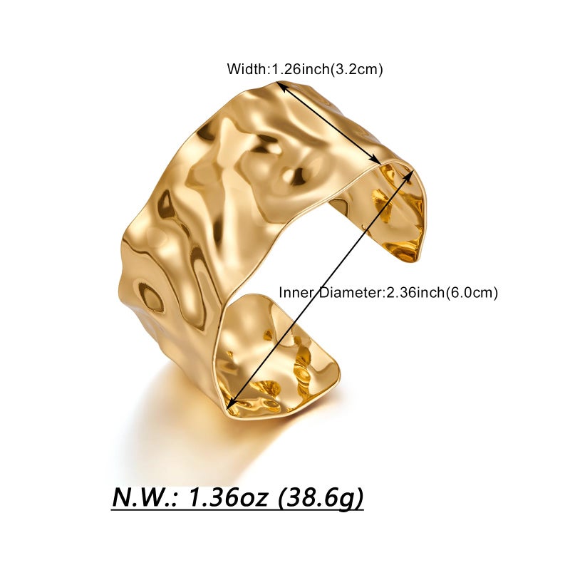 WOWORAMA Hammered Gold Cuff Bracelet for Women Wide Chunky Open Cuff Bangles Vintage Statement Gold Bracelet Adjustable Thick Wrist Cuff Bracelets - Image 5