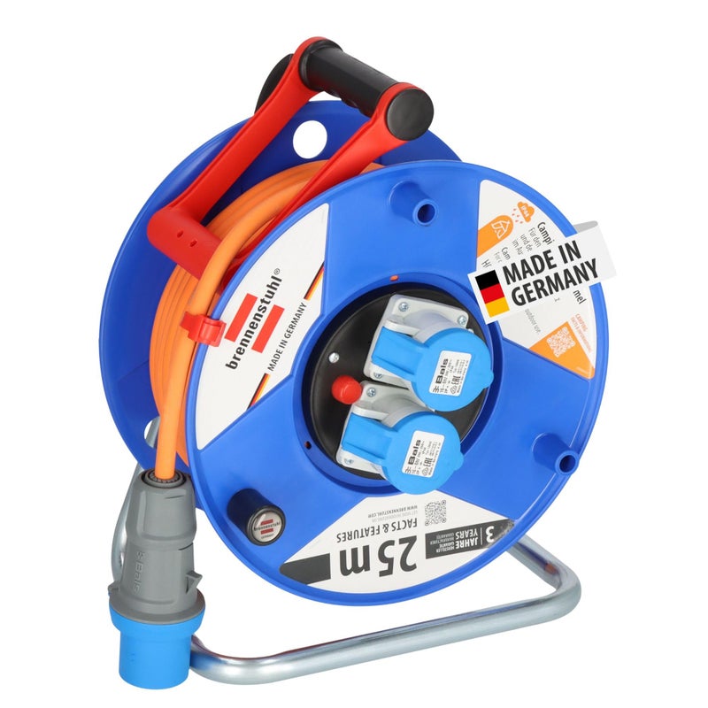 Brennenstuhl Garant 2-Socket Cable Reel with IP44 Protection (25m Cable Length, Camping Cable Reel with Ergonomic Handle, for Outdoor use, Made in Germany) - Image 1